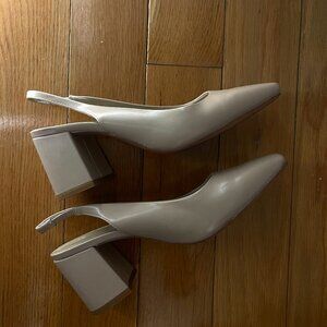 A perfect pair of beige heeled sandals